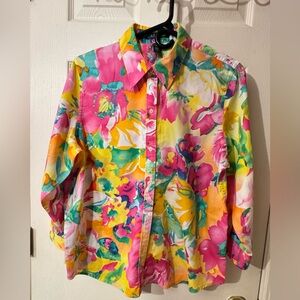 Lauren Ralph Lauren Vibrant Floral Blouse - Pink, Yellow, Green